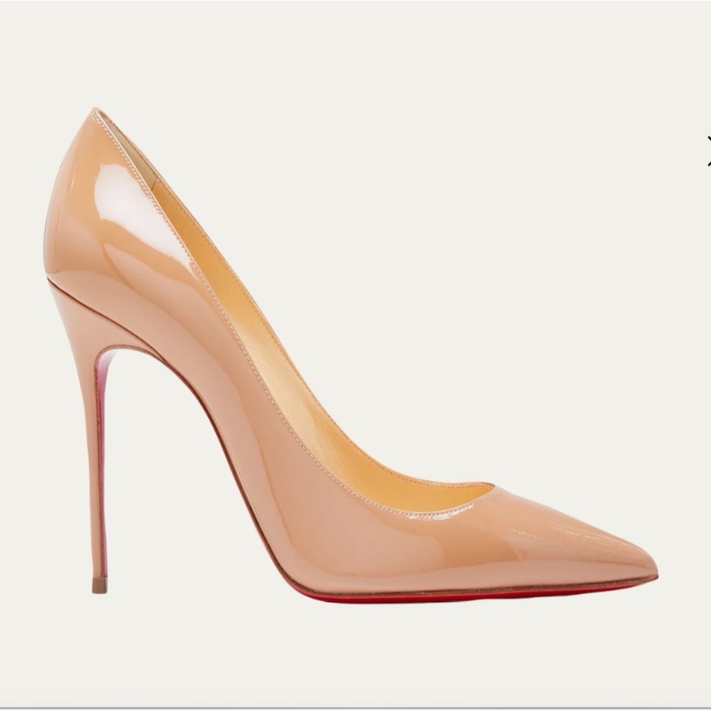 Christian Louboutin Decollette Leather Pointed-Toe Red Sole Pump Beige 7.5